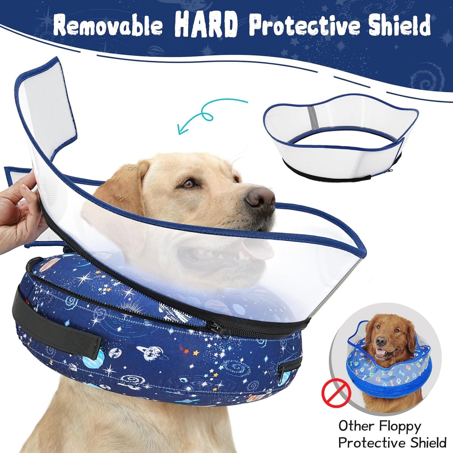 Elevated Inflatable Dog Cone Collar to Stop Licking, Dog Donut Collar After Surgery, Soft Pet Cone Alternative for Small Medium Large Dogs