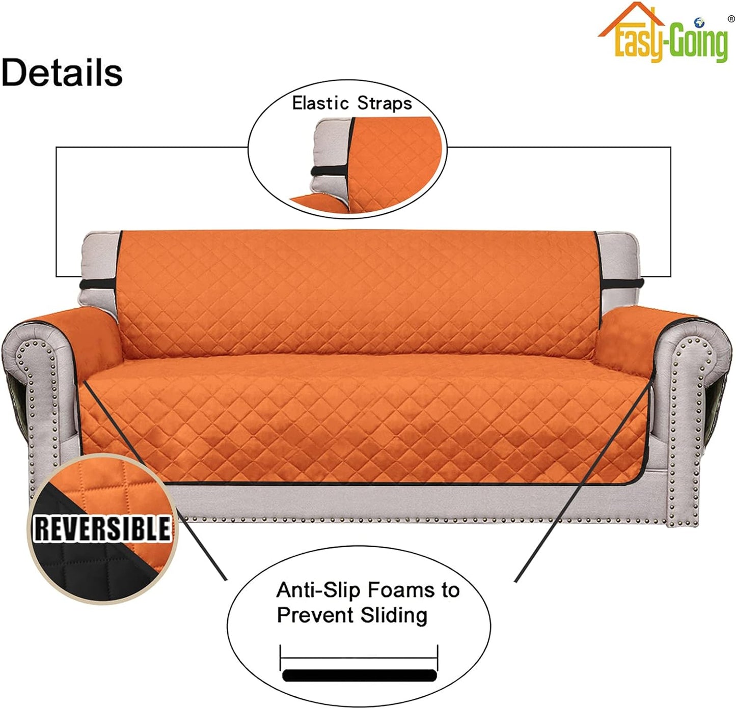 Easy-Going Sofa Slipcover Reversible Loveseat Sofa Cover Couch Cover for 2 Cushion Couch Furniture Protector with Elastic Straps for Pets Kids Dog Cat (Oversized Loveseat, Orange/Black)