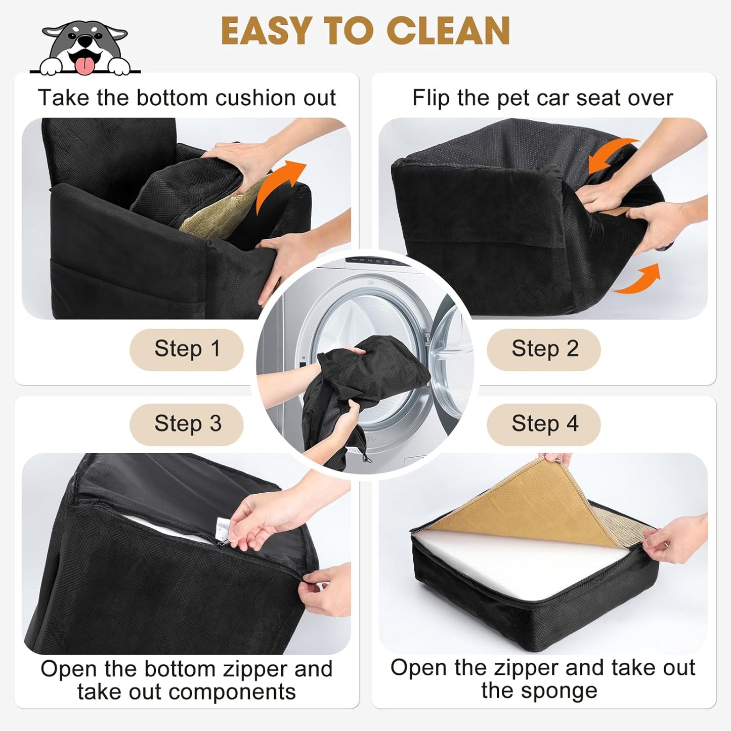 JOEJOY Dog Car Seat for Small/Medium Dogs, Memory Foam Dog Booster Seat with Washable Cover, Travel Safety Pet Car Seat with Storage Pockets for Dogs up to 35 lbs