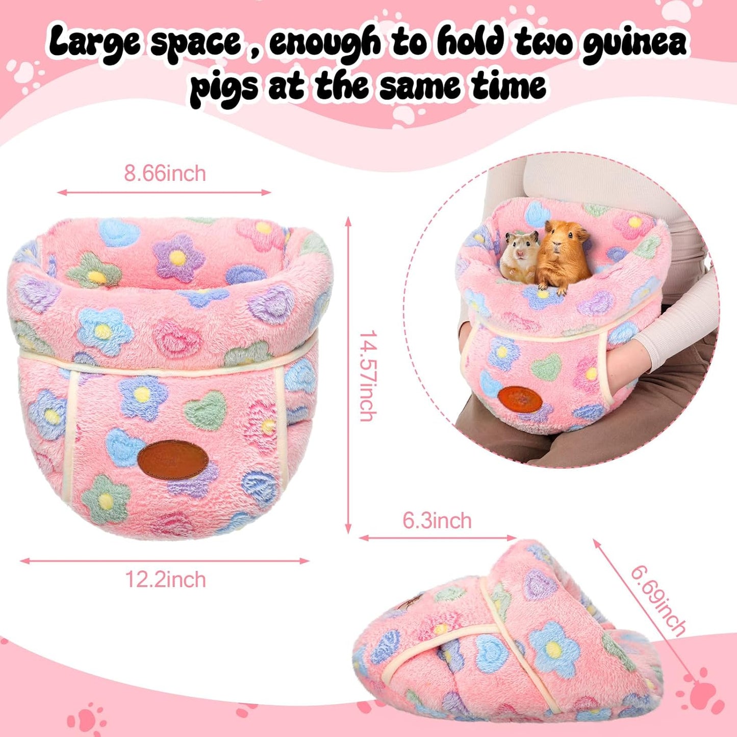Wenqik 2 Pcs Guinea Pig Hideouts Washable Bunny Bedding Cuddle Warm Small Pet Sack Supplies Portable Pet Carrier Cage Nest Guinea Pig Accessories for Cage(Green, Pink,Flowers)