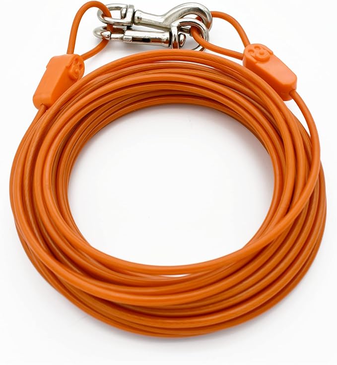40ft Tie-Out Cables for Dogs - Strong, Safe, and Durable Dog Tie-Outs for Small Dogs up to 90 Pounds - Weather and Wear Resistant Galvanized Aircraft Cable for Outside Use