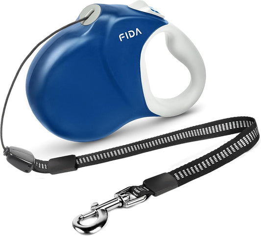 Fida 30ft Upgraded Retractable Dog Leash, Heavy Duty Pet Walking Leash for Medium/Large Breed up to 110 lbs, 360° Tangle-Free Long Retract Dog Lead, Soft Grip, One-Hand Brake, Blue