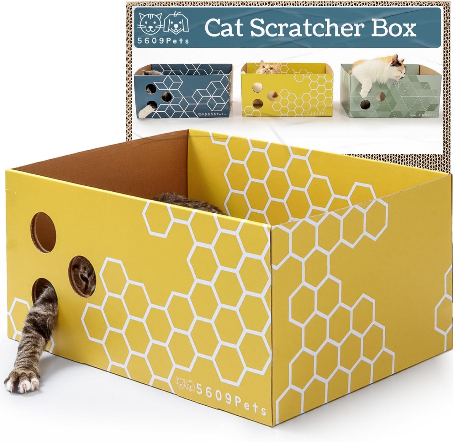 Heavy Duty Cardboard Cat Scratcher Box with Refillable Double-Sided Cat Scratching Board for Indoor Cats