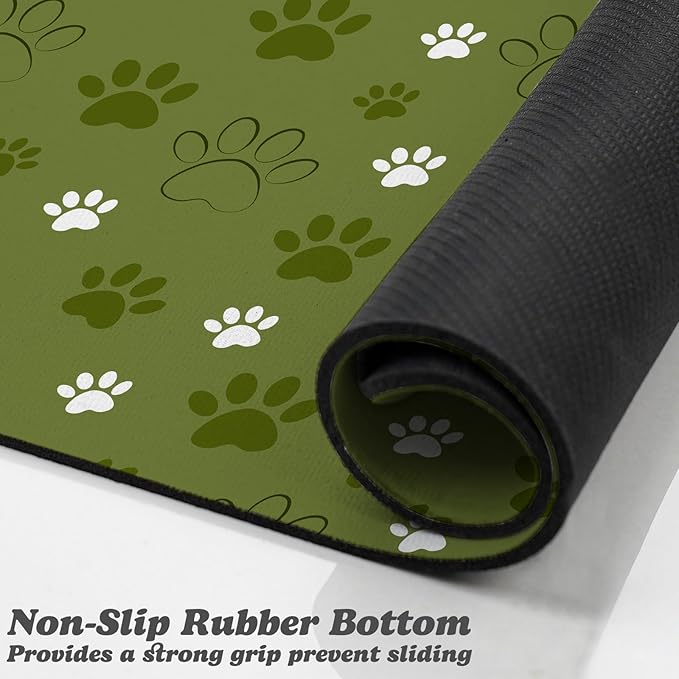 Dog Food Mat, Absorbent Water Bowl Mats Cat Pet Feeding Placemats Dark Green 12 * 20 inch