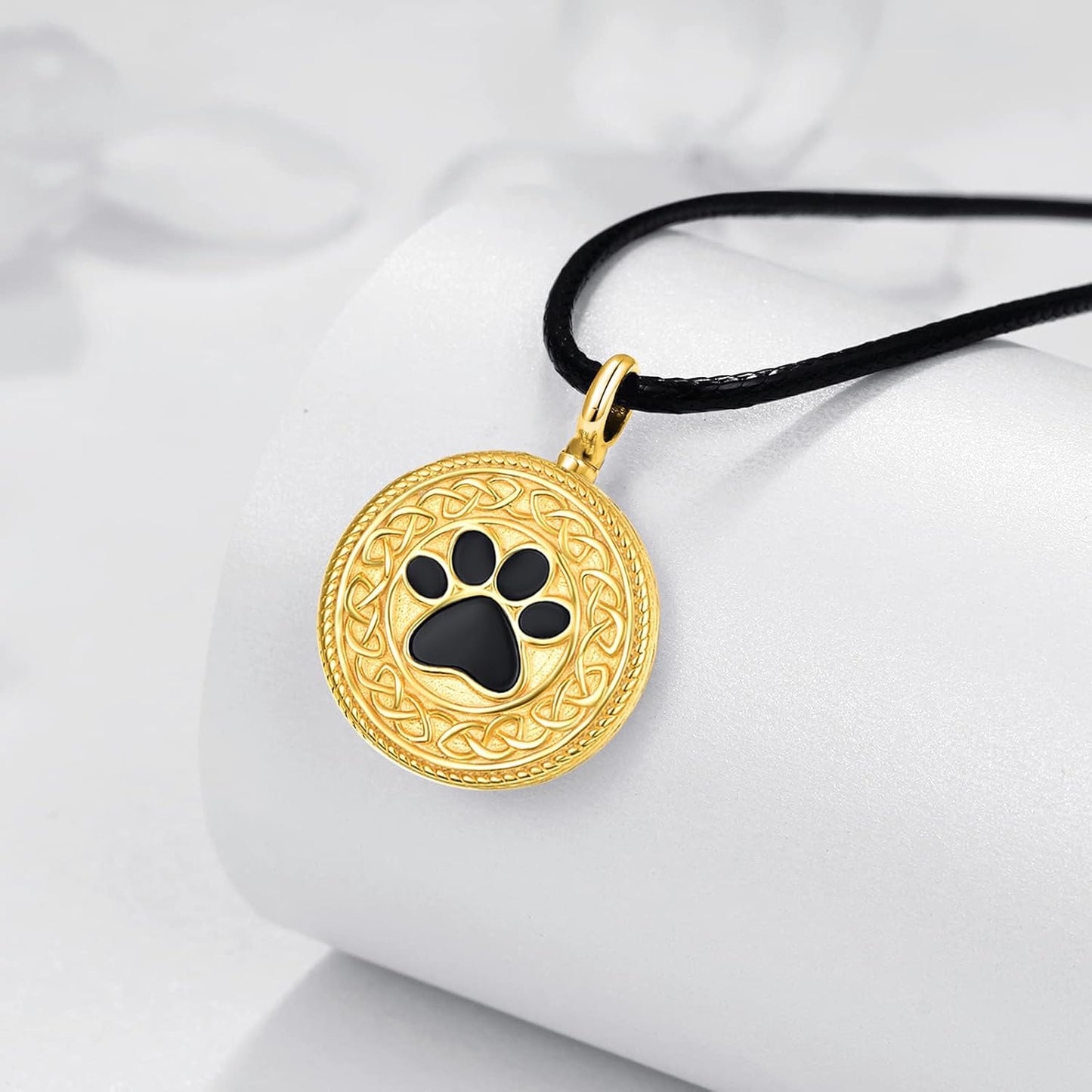 Dreamboat Pet Urn Necklace for Dog Cat Ashes 925 Sterling Silver Paw Print Cremation Keepsake Pendant Celtic Knot Memorial Jewelry Gifts for Women Men