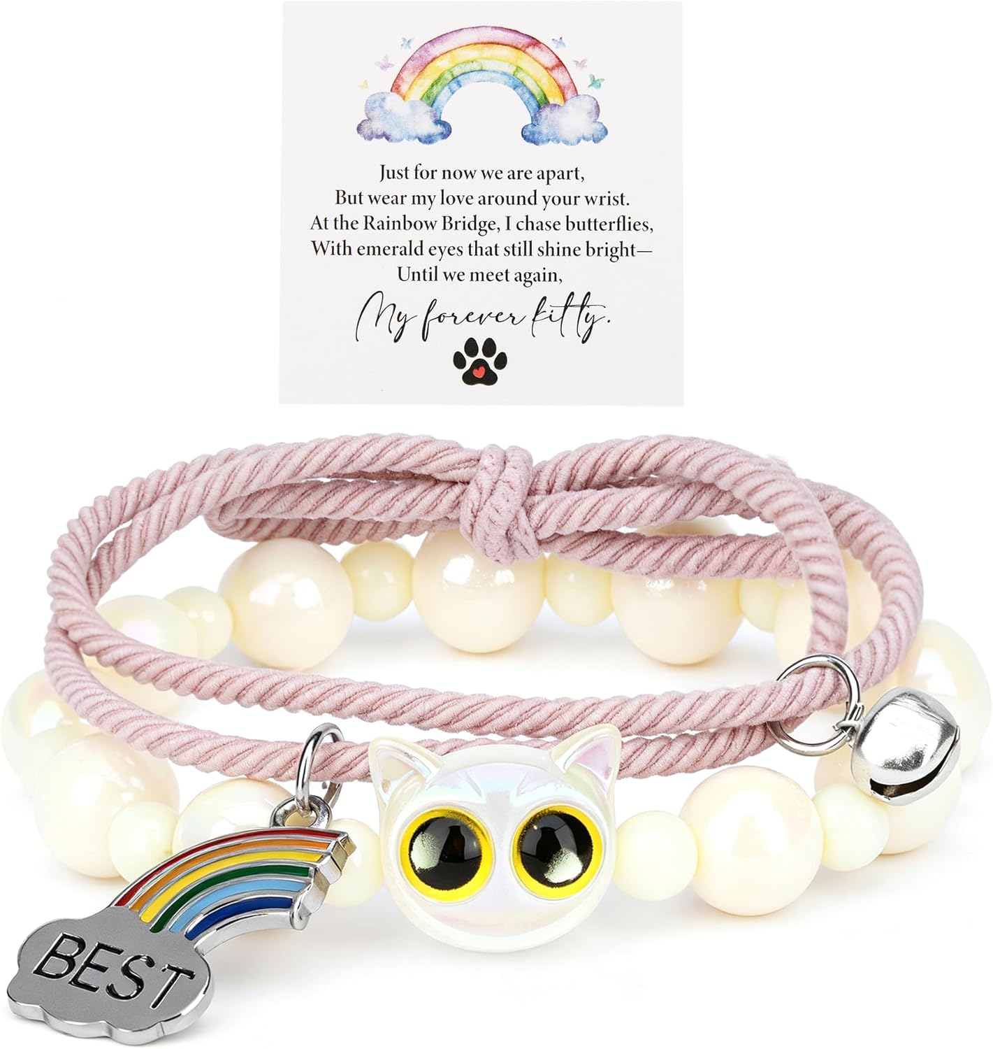 LINGYUAN 2 PCS Pet Memorial Gifts for Cats, Rainbow Bridge Bracelet for Beloved Cat Loss of Pet Remembrance Gifts