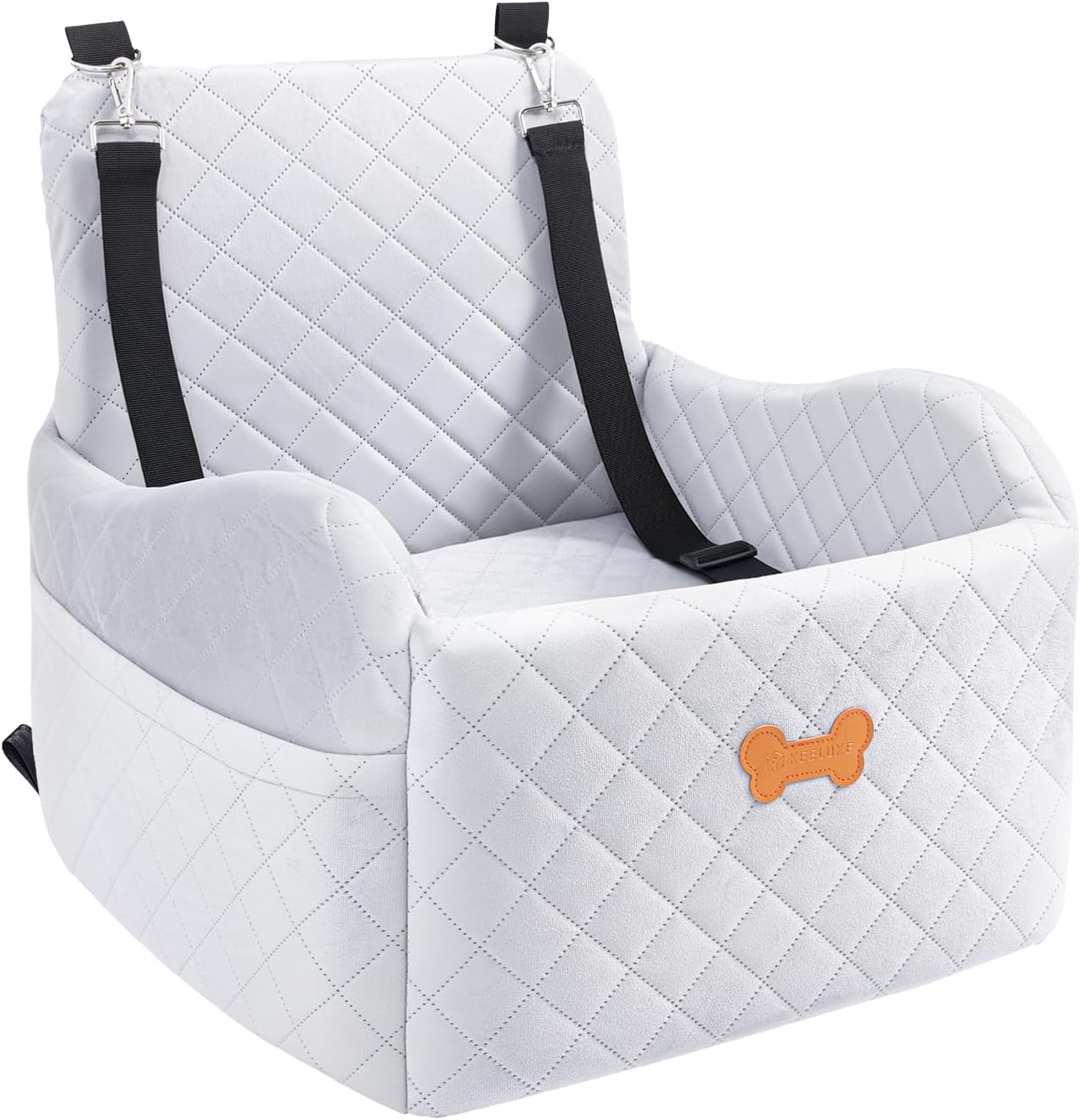 Dog Car Seat for Small Dogs, Dog Booster Seat Filling in Thick Memory Foam with 2 Safety Leashes and Storage Pocket, Suitable for Pet Under 30lb or 2 Puppies (Gray)