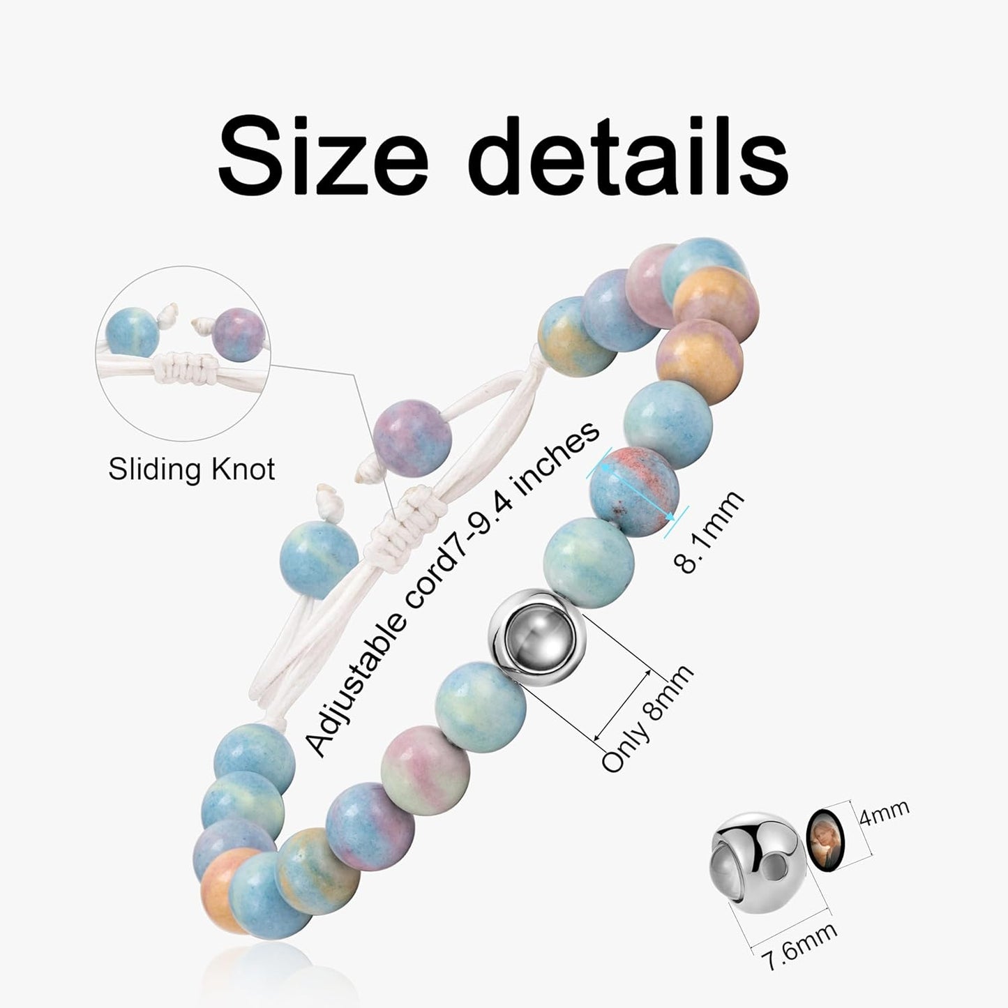 EMIRISTIC Custom Photo Bracelet - Personalized Picture Natural Stone Cuban Chain Bracelet - Any Special Day Gifts