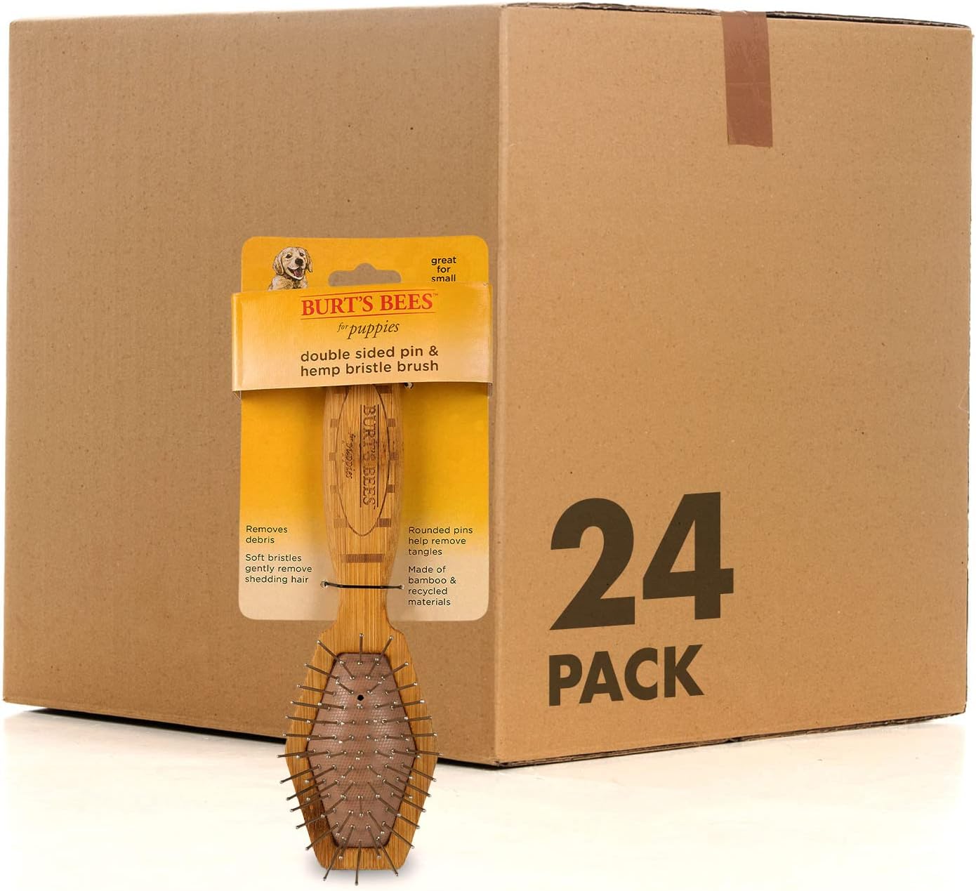 Burt's Bees for Pets Double Sided Pin & Hemp Bristle Dog Brush | Best All-Purpose Dog Brush To Reduce Shedding Great for All Small Dogs And Puppies (Pack of 24)