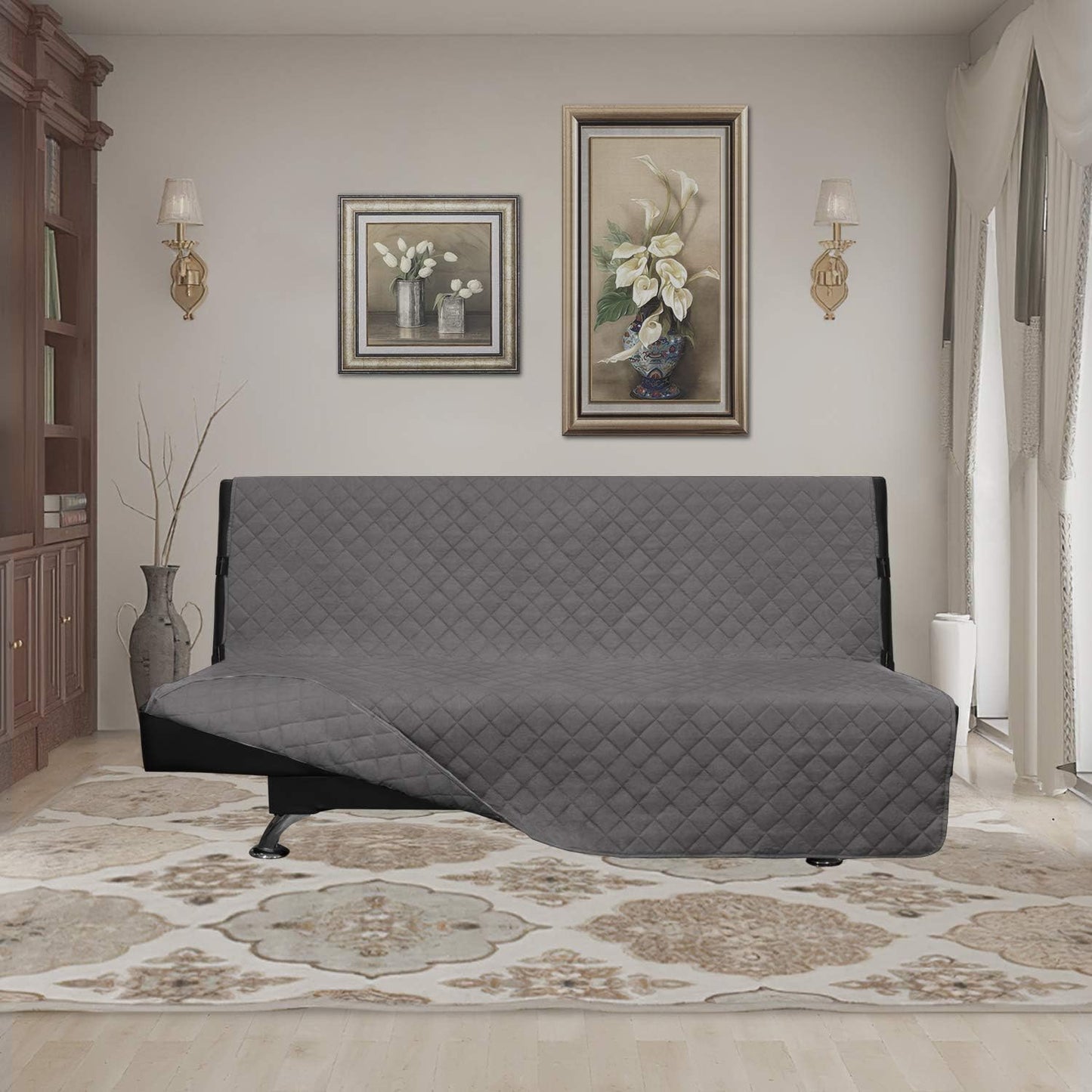 Easy-Going Futon Sofa Slipcover - Reversible Armless Couch Cover - Water Resistant for Pets & Kids (Gray/Gray)