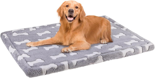 BEAUTYZOO Dog Bed Crate Pad 42 x 28 inch, Washable Dog Crate Mat for X-Large Sized Dogs, Anti-Slip Pet Crate Bed Kennel Pad, Durable Cozy Puppy Sleeping Mat Rectangle Mattress, Bone