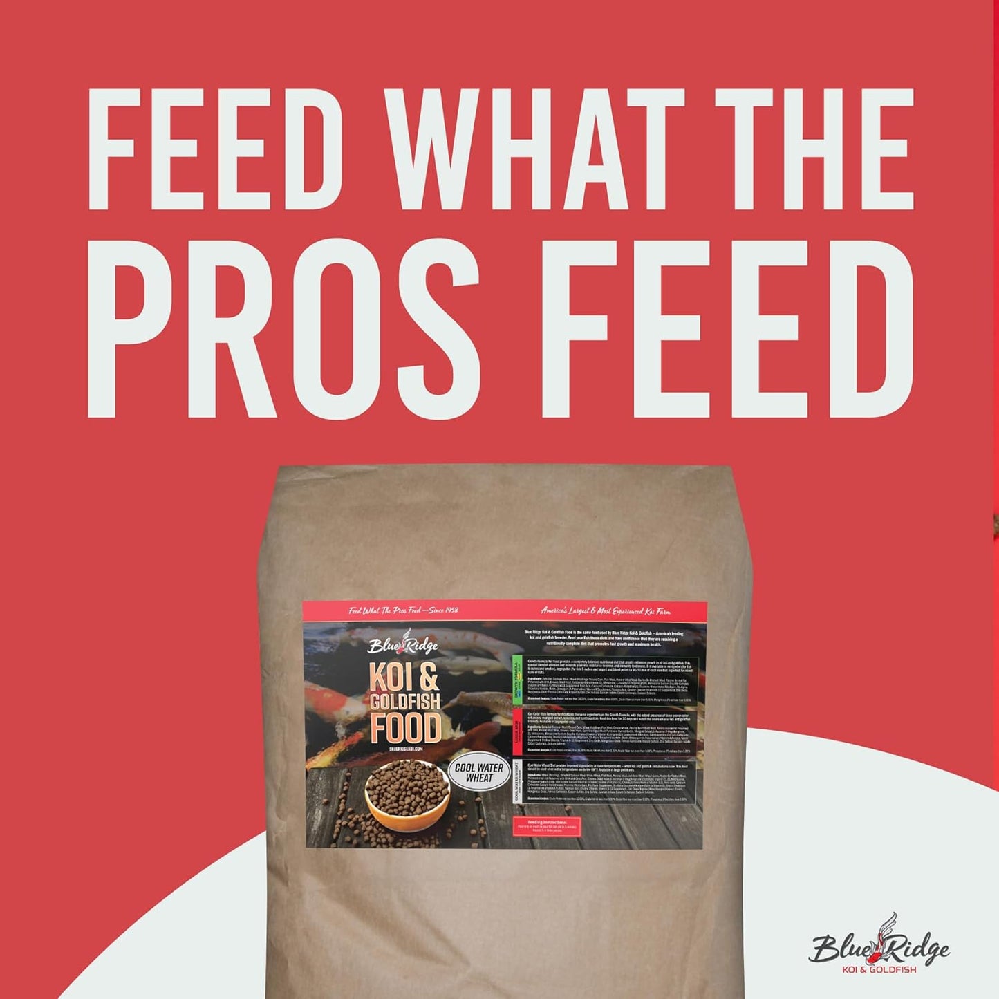 Blue Ridge Koi Fish Food 50lb - Cool Water Wheat 3/16", Fall and Winter Floating Pond Pellets, Ponds Fish Food