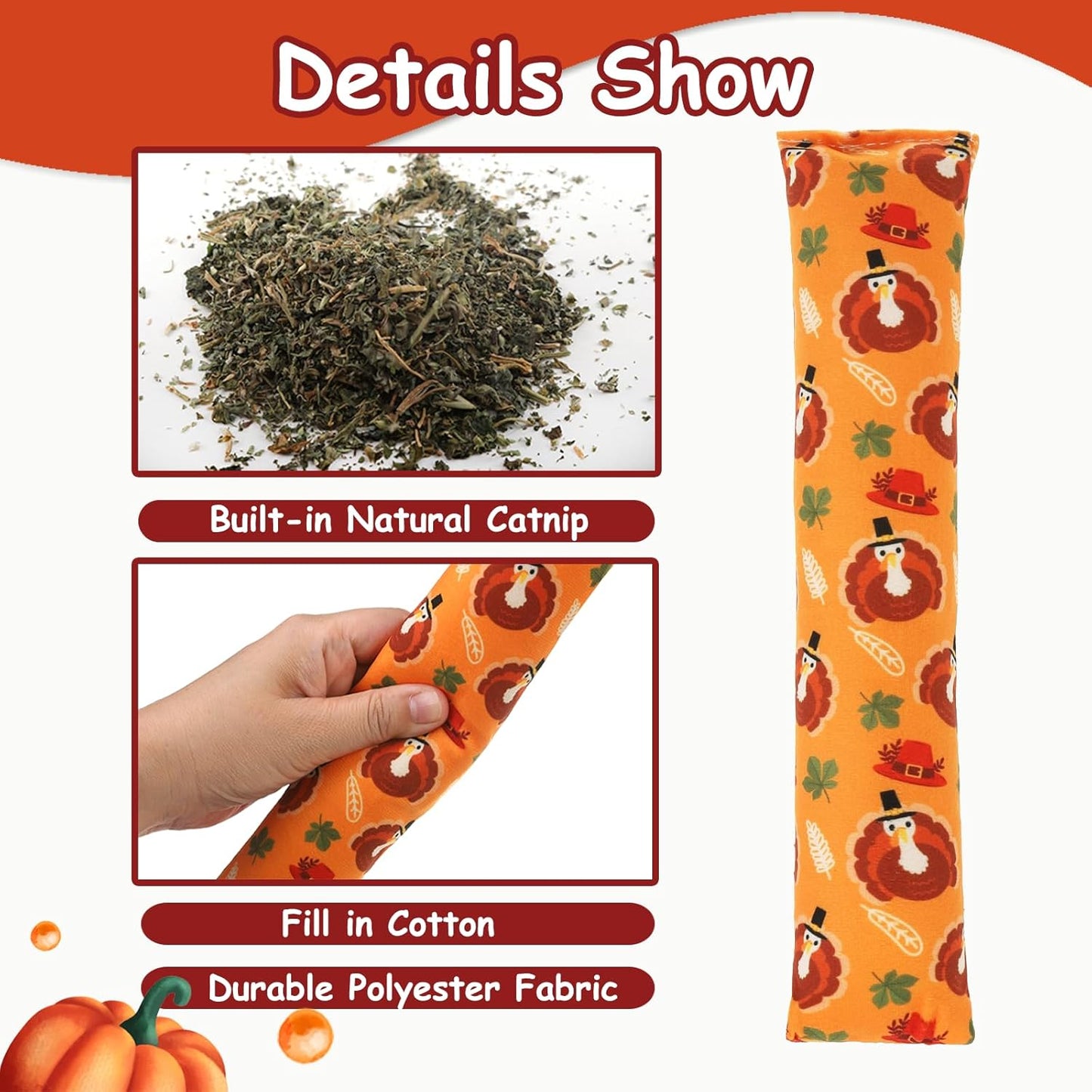 KOOLTAIL Cat Catnip Toys for Thanksgiving, 3 Pack Durable Soft Kicker Toy Filled with Natural Catnip, Interactive Bite Resistant Chew Teeth Cleaning Gift for Indoor Cats Kitten