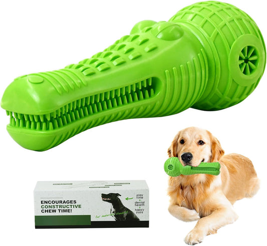 Dog Chew Toy for Aggressive Chewers, Durable Natural Rubber Squeaky Alligator Interactive Dog Toy, Long-Lasting Dental Care Tooth Cleaning for Medium Large Dogs and Teething Puppies (Green)