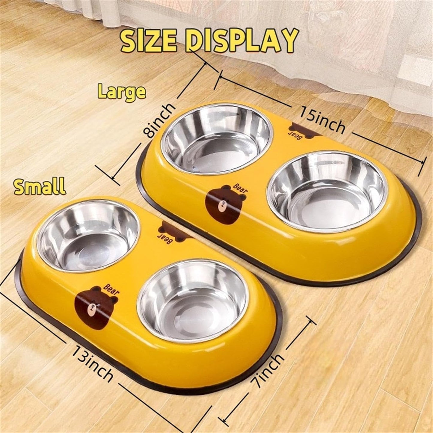 Stainless Steel Dog Bowl - Pet Double Bowls Set with Non-Slip Base for Food and Water Pet Puppy Cats Dishes for Small and Large（Small）