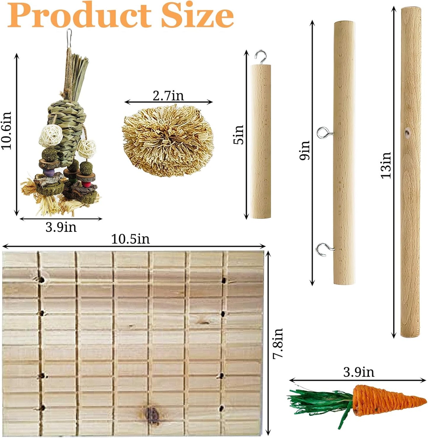 Hamiledyi Rabbit Wood Scratching Board Feet Pad Platform Bunny Claws Teeth Chew Toys Natural Fruit Wood Rabbit Toys Grass Timothy Ball for Guinea Pigs Chinchilla Hamsters Other Rodent Pets