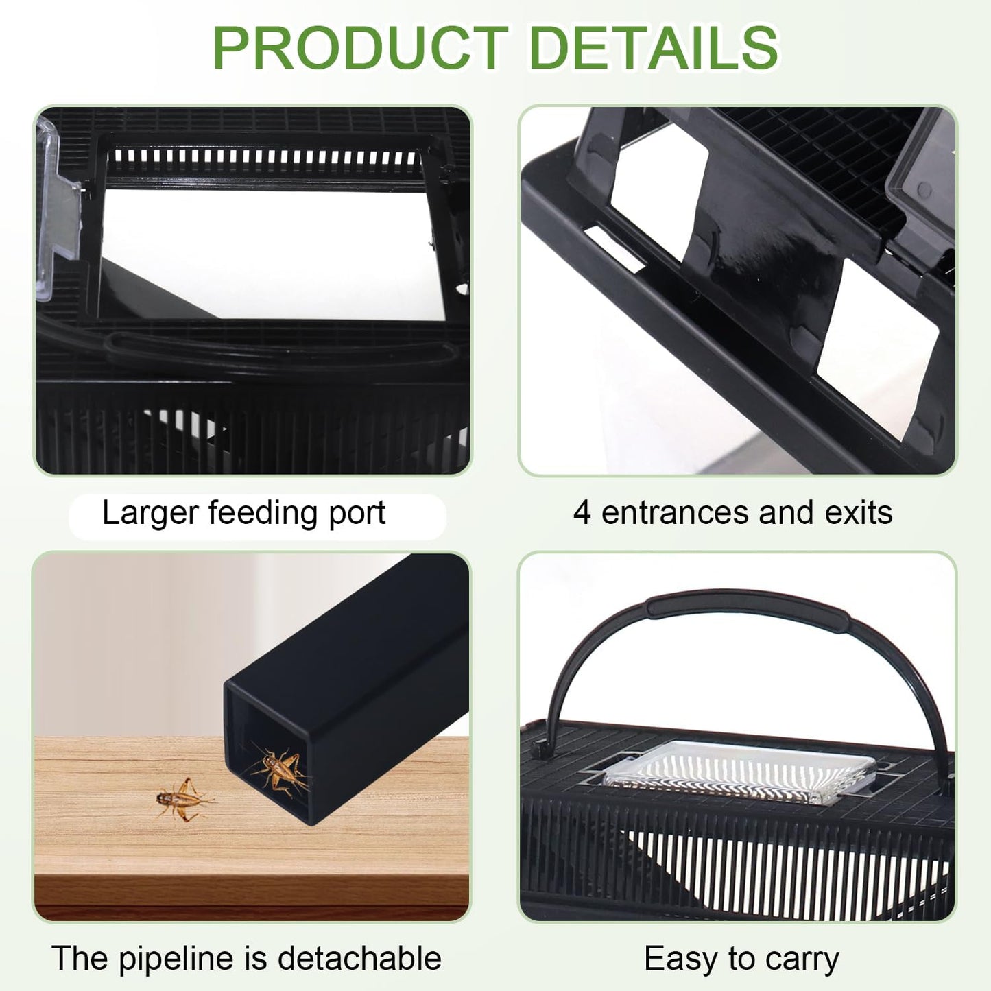 NANEEZOO Cricket Keeper, Equipped with Water & Food Feeding Dish, High Transparency Cricket Pen with Dispenser Tubes, Insect Keeper for Gecko Snake Lizards Reptiles (Large)