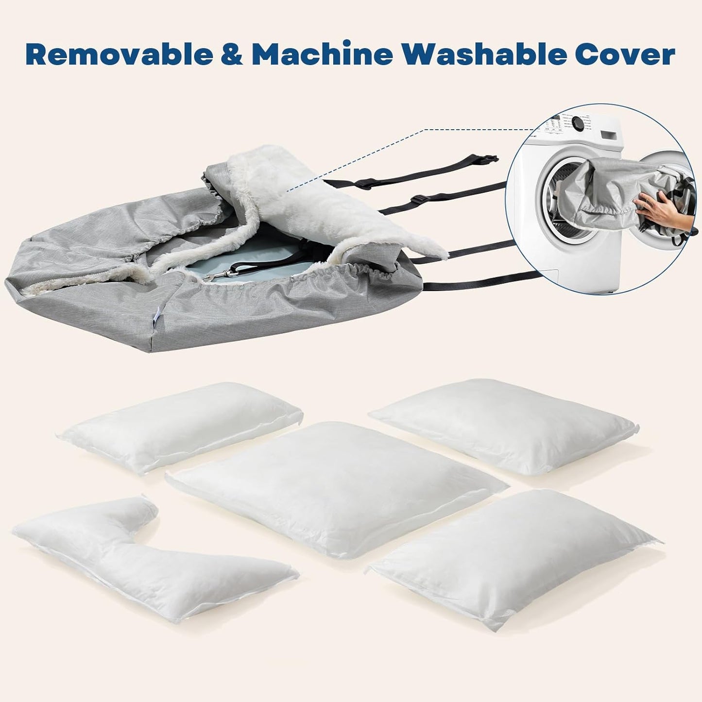 Milk and Soda Small Dog Car Seat Bed for Small Dogs Under 20 LBS with 2-Sided Pillow, Side Pockets, Built-in Leash, Machine Washable Cover, Light Gray (Gray, Small)