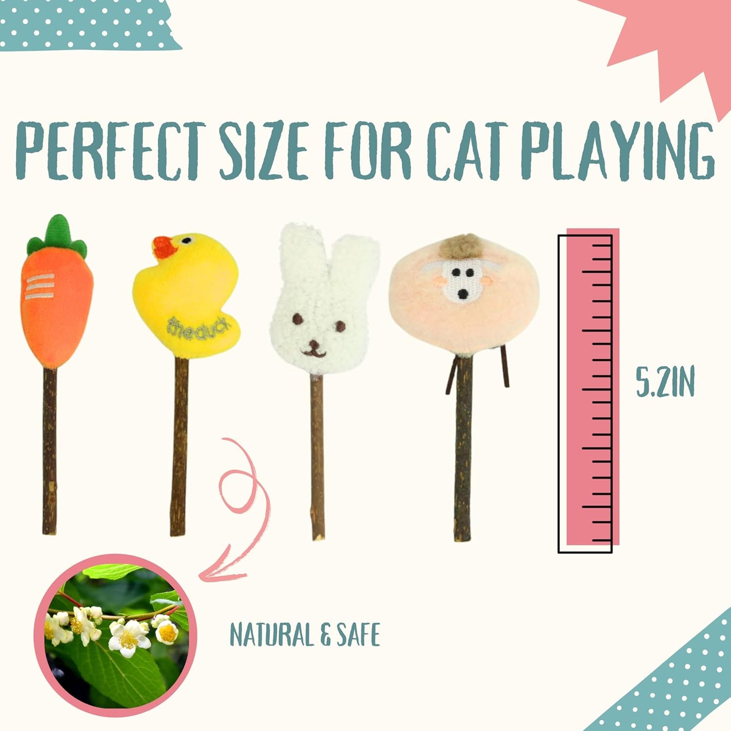 Nature Silvervine Sticks for Cats, 4 Pack Cat Toys for Indoor Cats, Kitten Chew Toy for Teeth Cleaning, Carrot Duck Sheep Bunny Plush