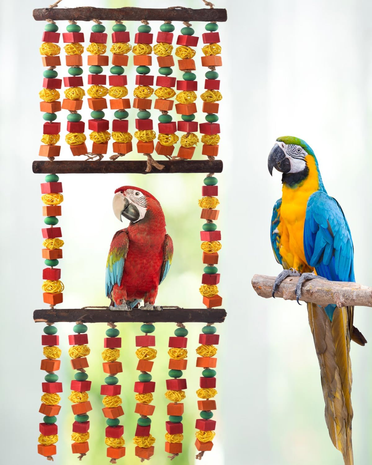 43" Extra Large Bird Parrot Toys, Multicolored Wooden Blocks Chewing Toy with Rattan Balls and Perches for Macaws, African Greys, Cokatoos, Amazon Parrots and Small Medium Parakeets