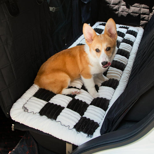 Dog Bed for Car, Pet Travel Backseat Mat for Vehicle SUV Truck Jeep Automobile, Large Washable Foldable Non-Slip Fuzzy Soft Comfortable Cozy Extender Protector Cover Pad, Black, 24.8x54 in