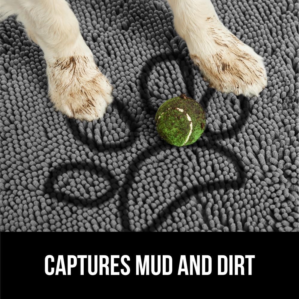 GORILLA GRIP Dog Doormat, Absorbent Doormats for Muddy Dogs Paws, 48x30 Machine Washable Soakstopper Rugs, Cleaner Floors, US Designed Pet Bed Door Mat, Indoor Entrance Pets Rug, Paw Gray