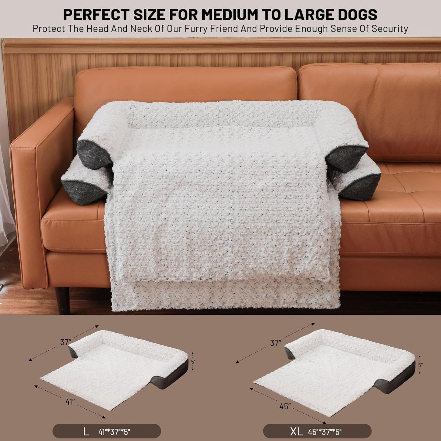 Luxurious Calming Dog Bed Mats, 41" Large Dog Couch Bed for Furniture Protector with Removable Washable Cover, Fluffy Plush Dog Mat for Large Medium Small Dogs and Cats,White Gray