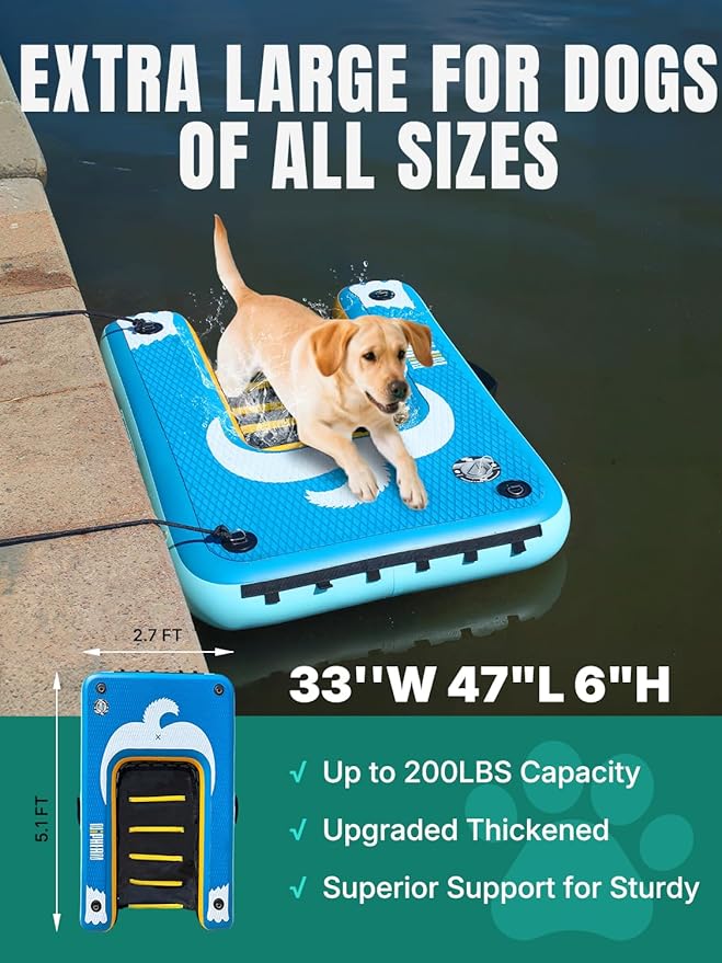 Niphean Dog Pool Ramp(Full-Coverage Non-Slip Deck),Stable Pup Plank with High Weight Capacity,Inflatable Dog Ramp for Pool,Boat,or Lake Use,Safe & Durable Design for Large Pets to Easy Water Access