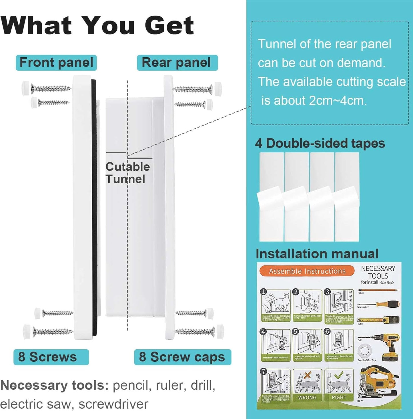 Cat Door, Safety Pet Door with 4 Way Lock, Weatherproof & Easy Installation Cat Flap Door for Interior Exterior Door, Window, Wall(Large, 7.28in x 7.48in Flap)