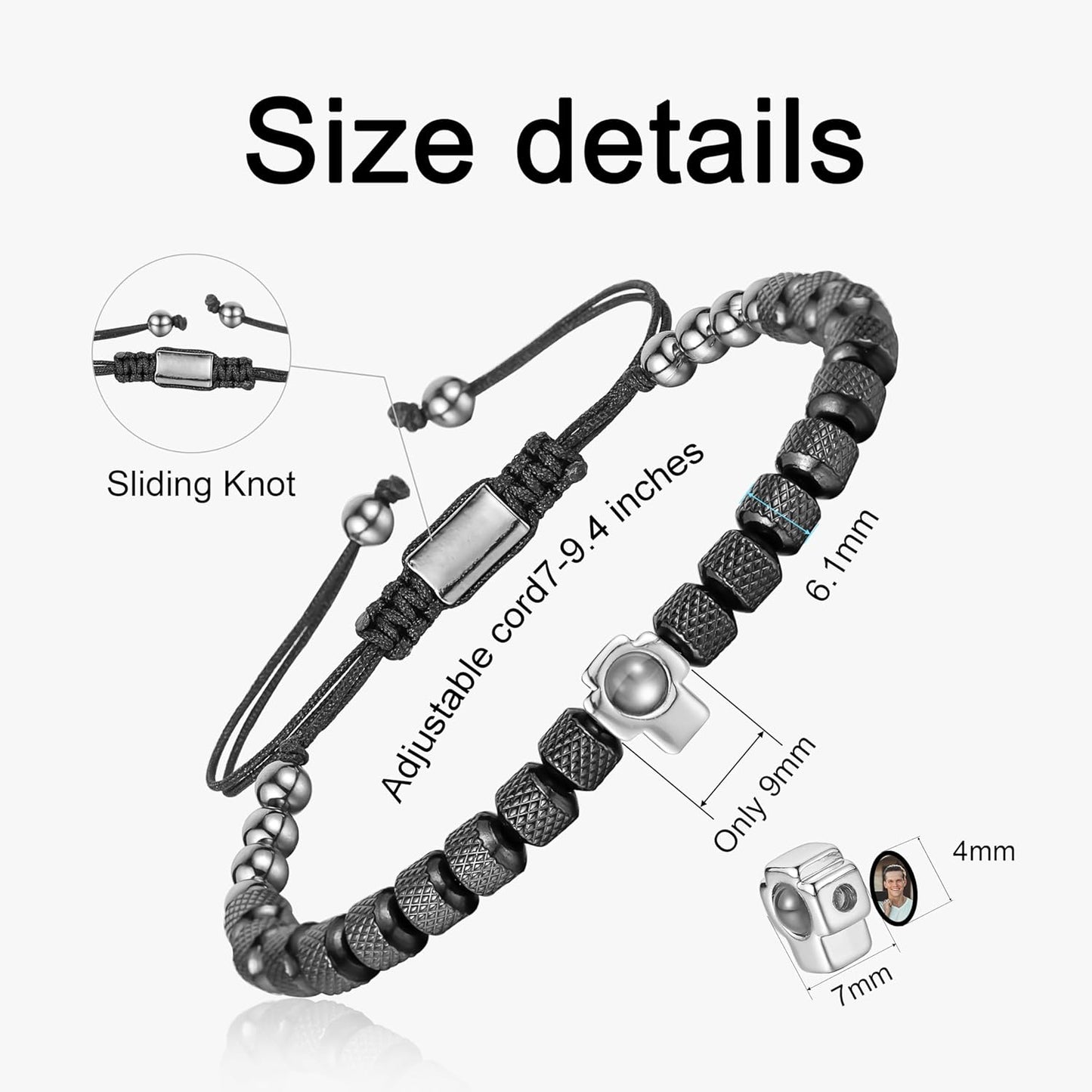 EMIRISTIC Custom Photo Bracelet - Personalized Picture Natural Stone Cuban Chain Bracelet - Any Special Day Gifts