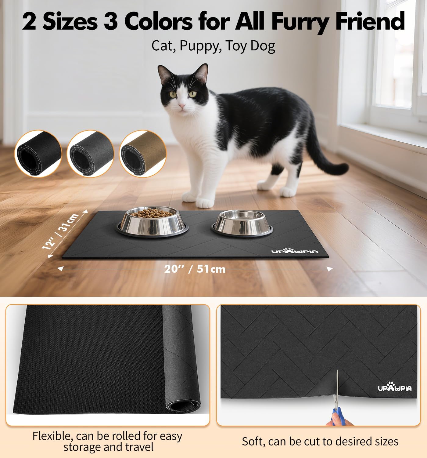 Pet Food Mat Absorbent Cat Food Mat Dog Mat for Food and Water Quick Dry No Stains Dog Feeding Mat Placemat for Messy Drinkers Cat Food Mats for Indoor Cats Bowl Mats Pet Supplies 12"X20" Grey