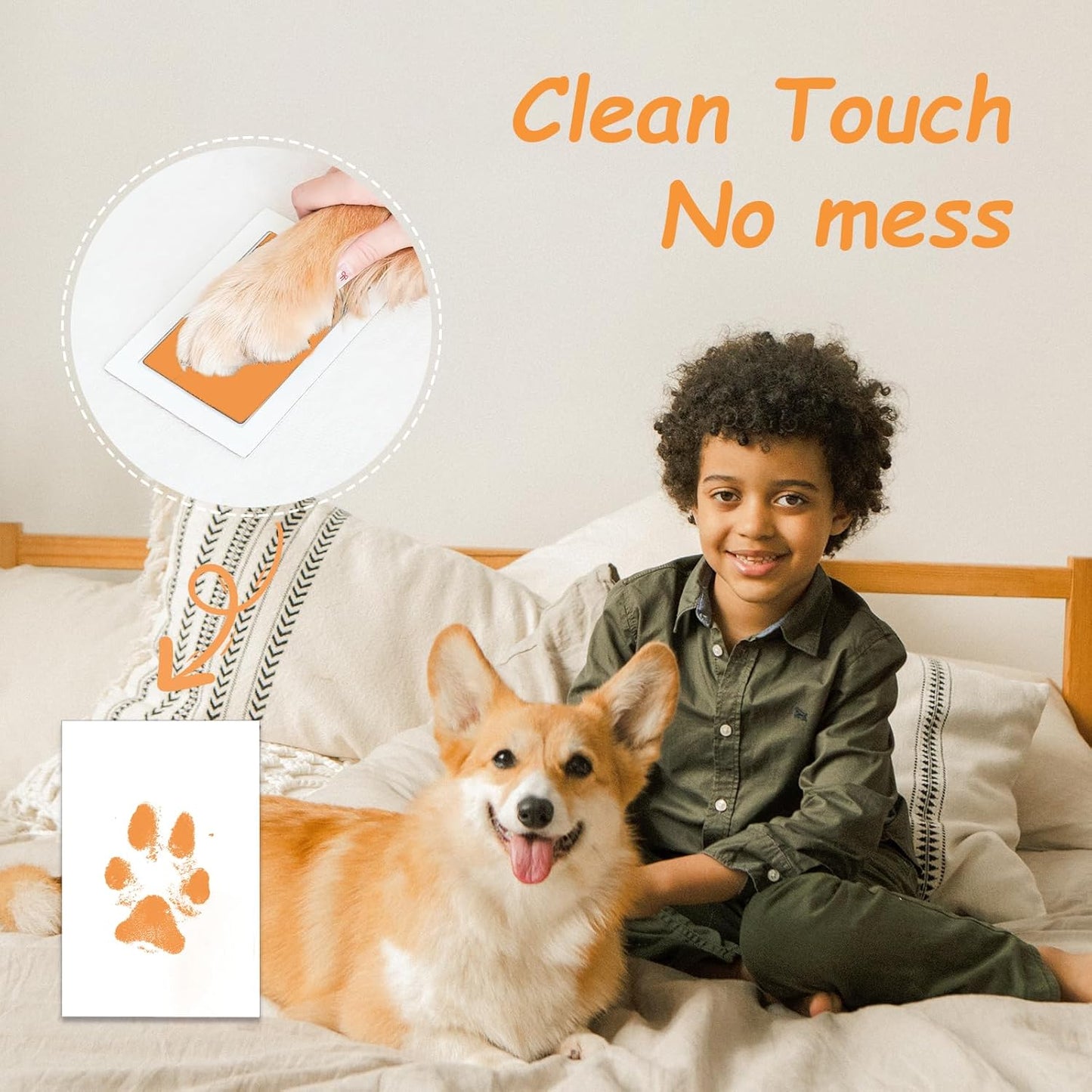 Inkless Paw Print Kit,Paw Print Kit Dog Cat Paw Nose Imprint Cards, Clean Touch Ink Pads for Keepsakes