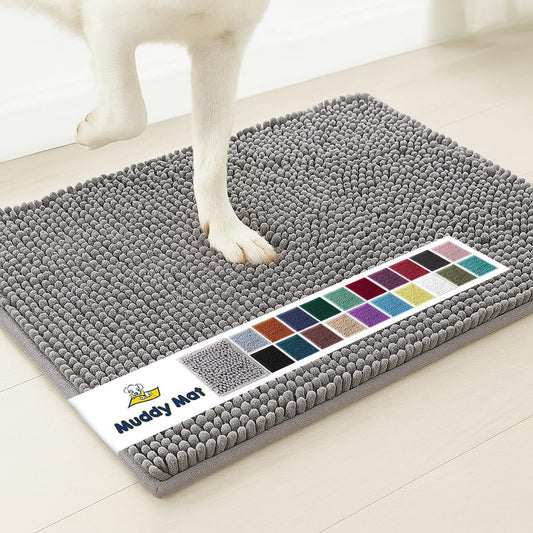 Muddy Mat® Shown on TV – Super Absorbent Microfiber Dog Door Mat for Muddy Paws, Non-Slip Washable Pet Rug, Quick Dry Chenille Entryway Carpet, Machine Washable Indoor Outdoor mat, Grey 30"x19"
