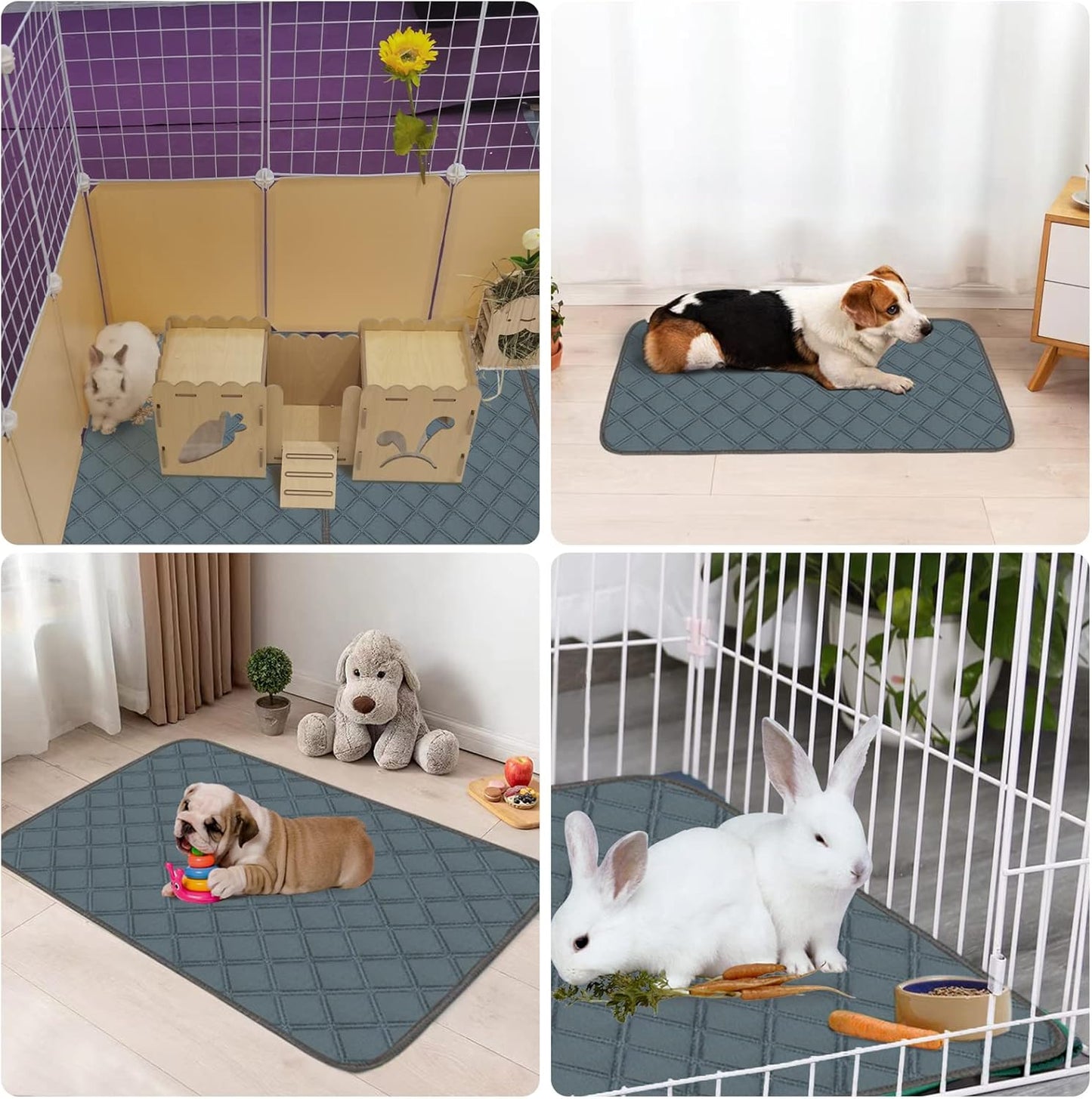 2 Pack Guinea Pig Cage Liners Washable Guinea Pig Bedding Super Absorbent | Waterproof | Non Slip| Reusable Guinea Pig Pee Pads for Small Animals Cages Rabbit Hamster Rat - 48" x 24"