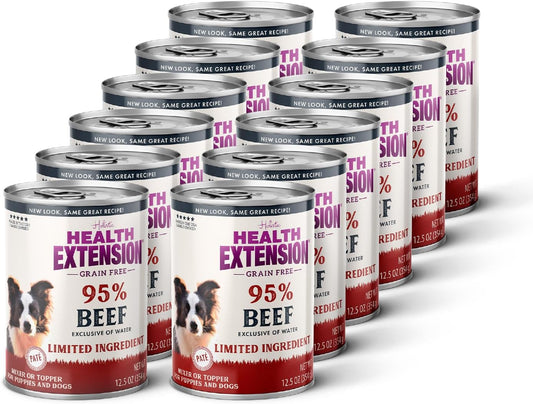 Health Extension Beef Entrée Wet Dog Food Grain-Free, 12.5 oz – Protein-Rich Recipe, Hydration Support, Ideal for Sensitive Stomachs (Case of 12 Cans)