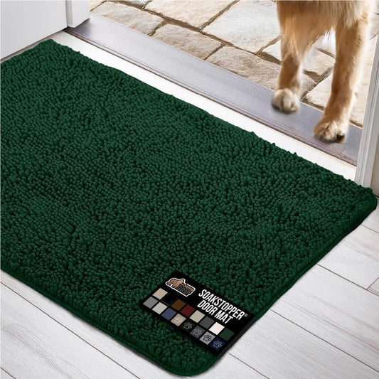 GORILLA GRIP Dog Doormat, Absorbent Doormats for Muddy Dogs Paws, 48x30 Machine Washable Soakstopper Rugs, Cleaner Floors, US Designed Pet Bed Door Mat, Indoor Entrance Pets Rug, Deep Green