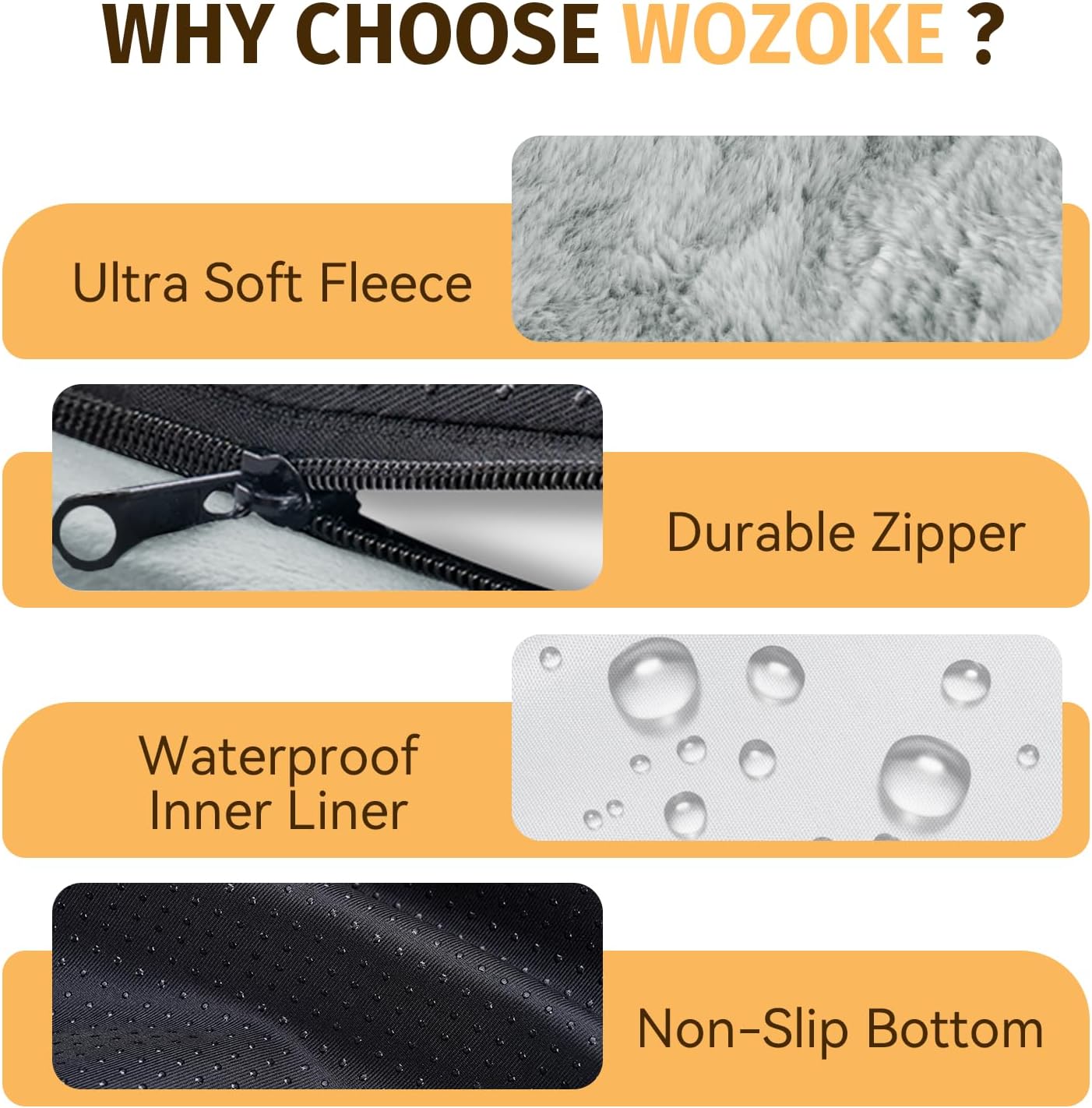 Orthopedic Waterproof Large Dog Bed: Memory Foam Washable Dog Bed with Bolsters - Removable Orthopedic Cover for Medium L XL Large Sized Pet - Non-Slip Bottom - Silver