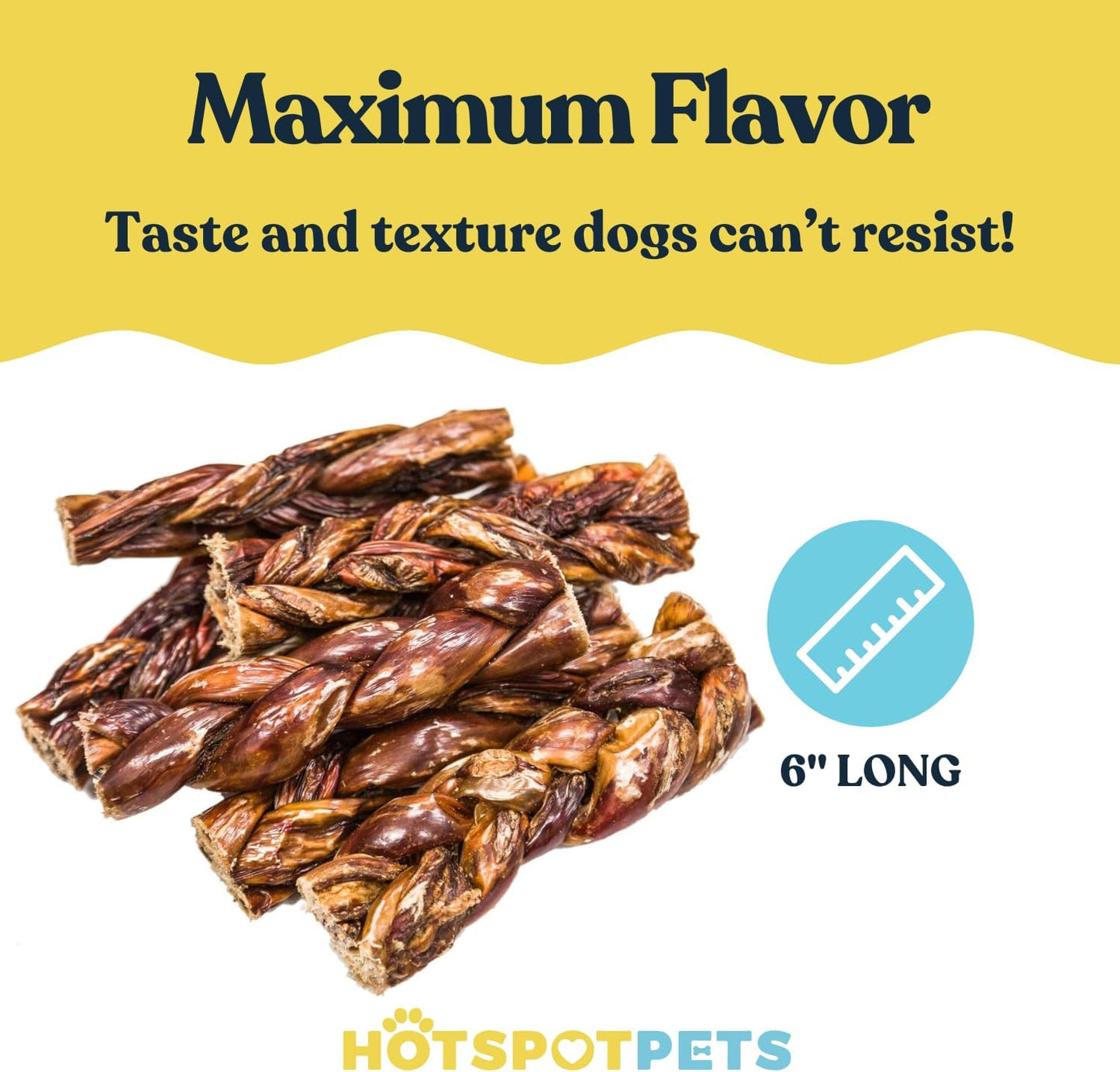 hotspot pets All-Natural Braided Beef Gullet Sticks (12 Pack) –Grass-Fed, 6'' Braided Esophagus Jerky Treats - Rich in Glucosamine & Chondroitin for Joint Health – Rawhide-Free Dog Chews