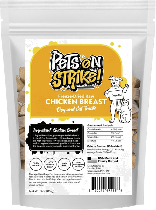 Freeze Dried Chicken Breast for Dogs & Cats – Single Ingredient Dog Treats – USA Sourced & Made – High Protein, All Natural, Grain Free – Raw Freeze-Dried Training Treats (3oz)