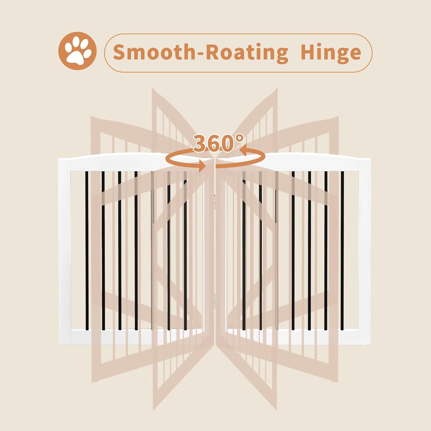 Freestanding Dog Gates with Door Walk Through, 80 inch Wide Gates Indoor, Dog Fences Indoor, Support Feet Included, 4 Panels, 32" Tall, White & Black