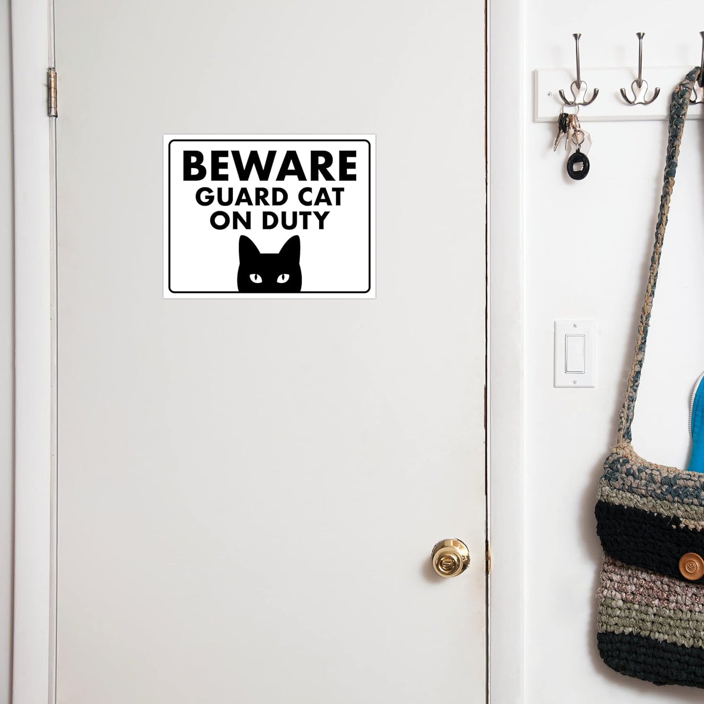 Beware, Guard Cat on Duty - Funny Cat Sign, Laminated - 8.5" x 11" - Cat Signs for Home Decor, Gift for Cat Lovers, Cat Warning Sign - ENVISIONED Signage