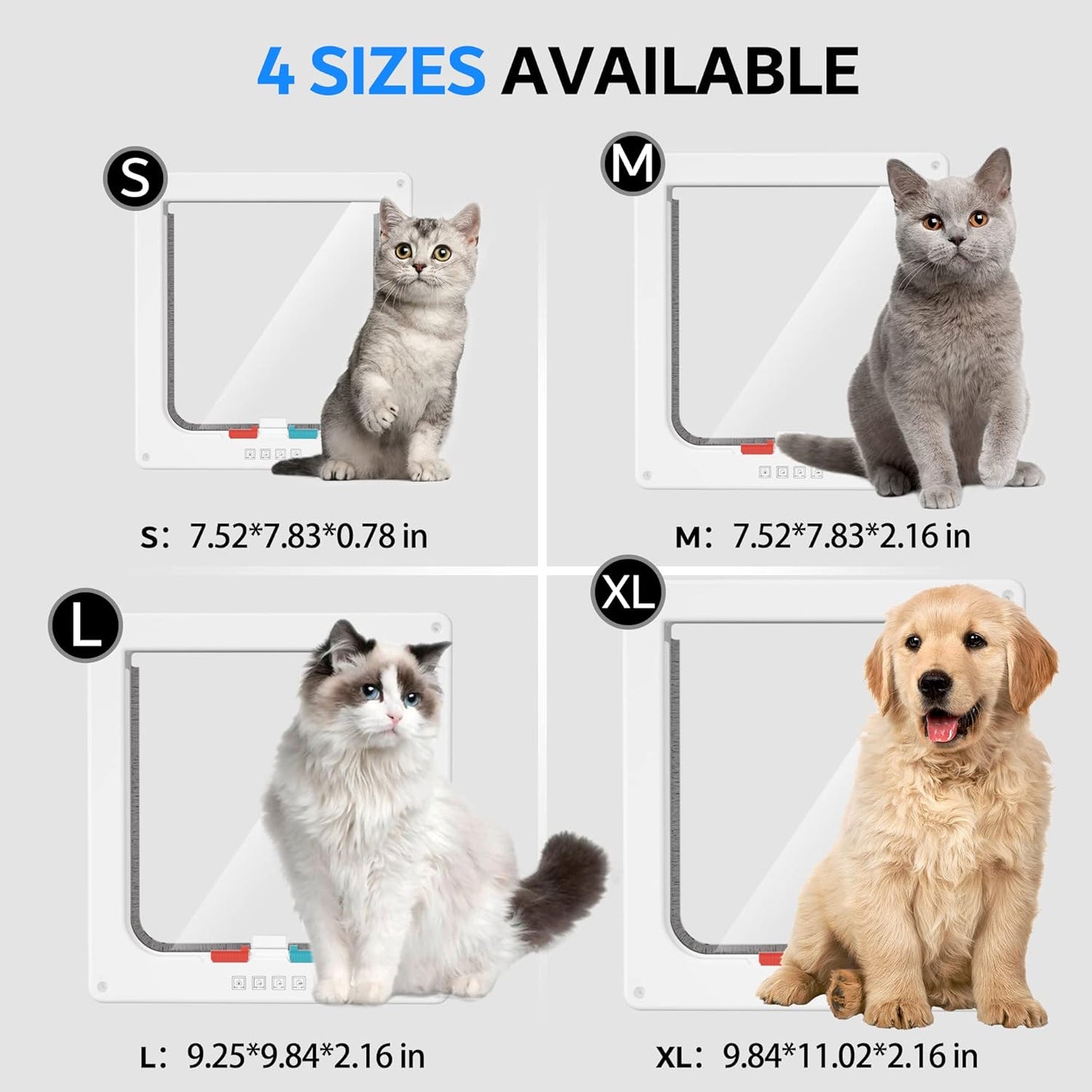 Large Cat Door Interior Door Pet Door for Cat Exterior Door 4 Modes Locking Suitable for Window and Wall (White)