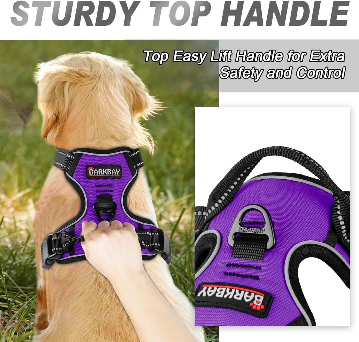 BARKBAY No Pull Dog Harness Front Clip Heavy Duty Reflective Easy Control Handle for Large Dog Walking(Purple,XL)