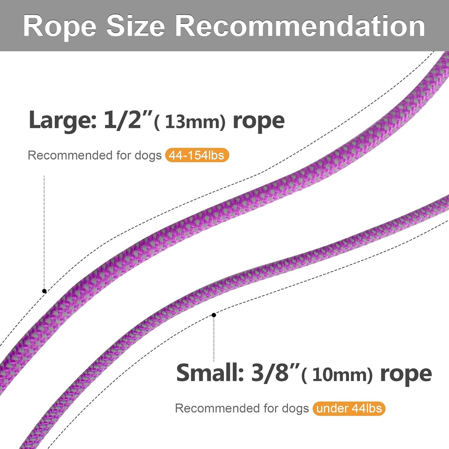 Fida Durable Slip Lead Dog Leash, 6 FT x 3/8" Heavy Duty Comfortable Strong Rope Slip Lead for Small Dogs and Puppies, No Pull Pet Training Leash with Highly Reflective(3/8", Purple)