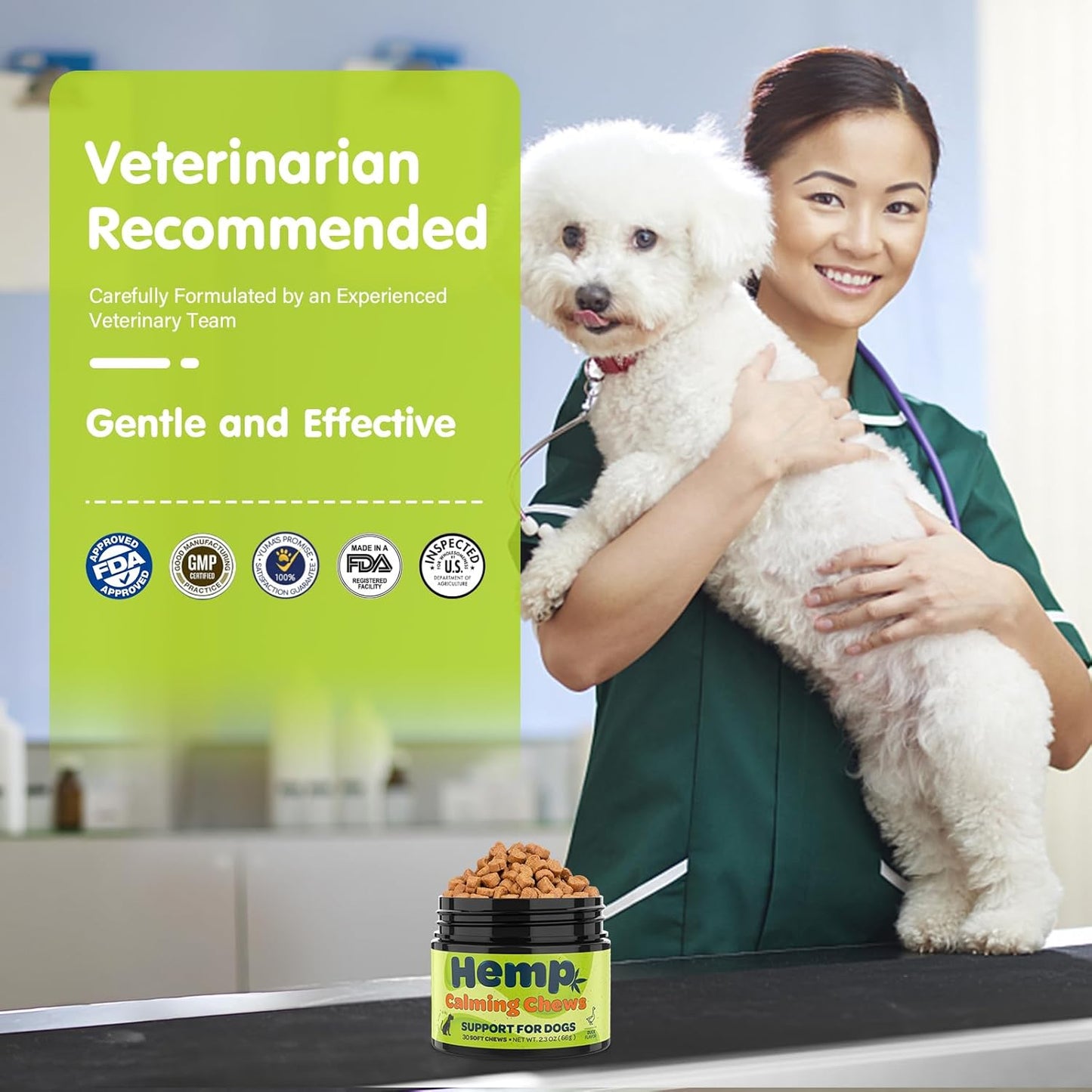 Hemp Calming Chews for Dogs Calming Treats Chews - Anxiety Relief Treats, Separation Anxiety Relief for Dogs Calming Treats Pet Calming Care Chews for Anti Anxiety Dogs, Peanut Butter, 30 Counts