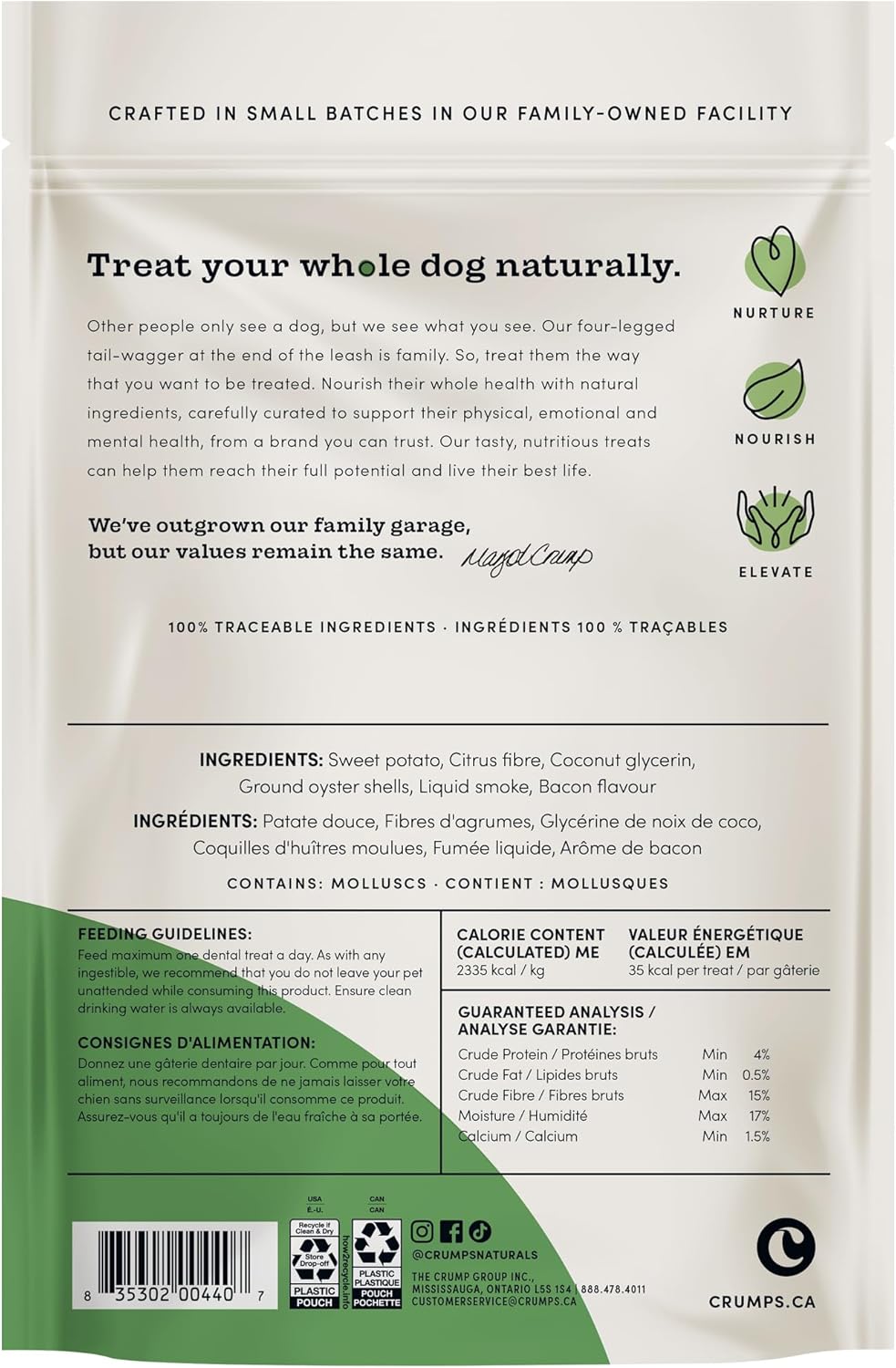 Crumps' Naturals Pbb- Bacon Dental Dog Treats (18 Pack), 4.5"