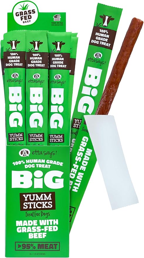 etta says! Big Yumm Sticks - Real Meat Beef Dog Jerky Treats - Human Grade - Made in The USA (24 Count Pack of 1)