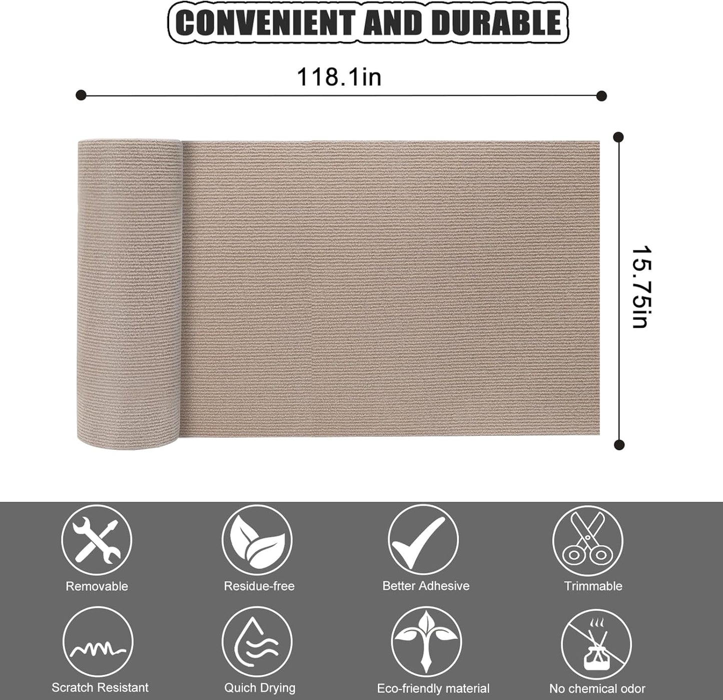 Large 118.1"x15.8" Cat Scratching Mat - Carpet with Self-Adhesive Trimmable-Adhesive Carpet, Cat Scratch Furniture Protector Replacement for Cat Tree Shelf Shelves Couch Furniture DIY Protector