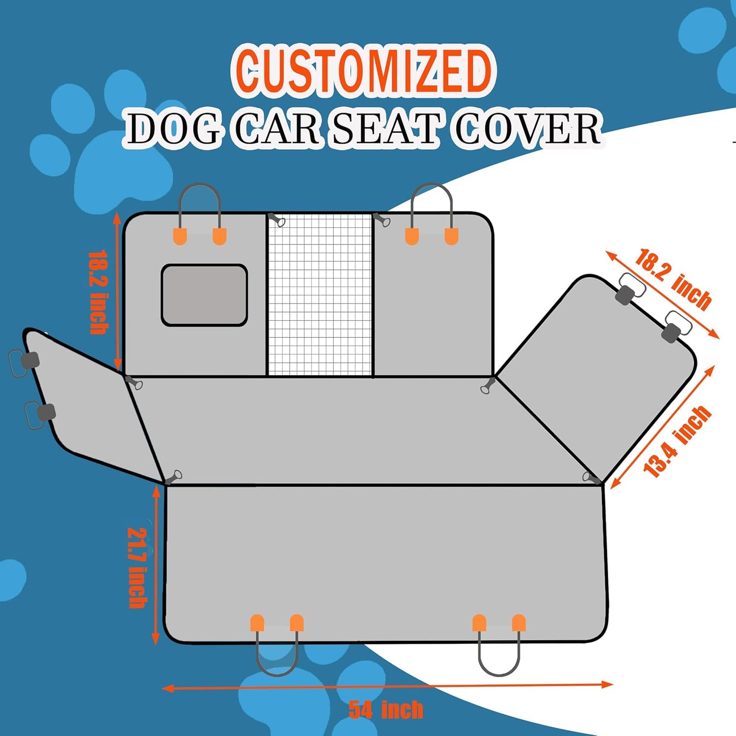 Cshionary100% Waterproof Dog Car Seat Cover - 600D Heavy Durable Dog Seat Cover for Back Seat-Slip Backing, Fits Cars/Trucks/SUVs, Stops Mud/Scratches/Shedding (BoheBlack with Orange)