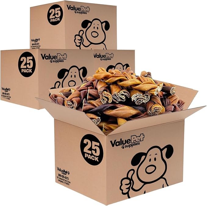 ValueBull Collagen Braided Sticks for Dogs, 6 Inch Thick Chews, Natural Long-Lasting Dog Treats, 100 Count Bulk Pack - Supports Joints, Skin & Coat with Chondroitin & Glucosamine